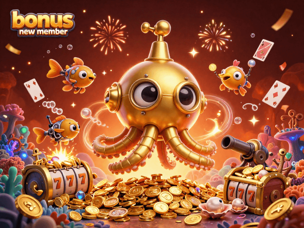 Experience the thrill of winning with bonus new member offers in a vibrant casino underwater scene.