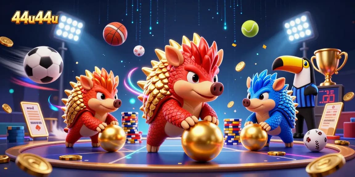 Aposte com 44u44u em uma cena vibrante de pangolins rivais jogando em meio a jogos de azar.