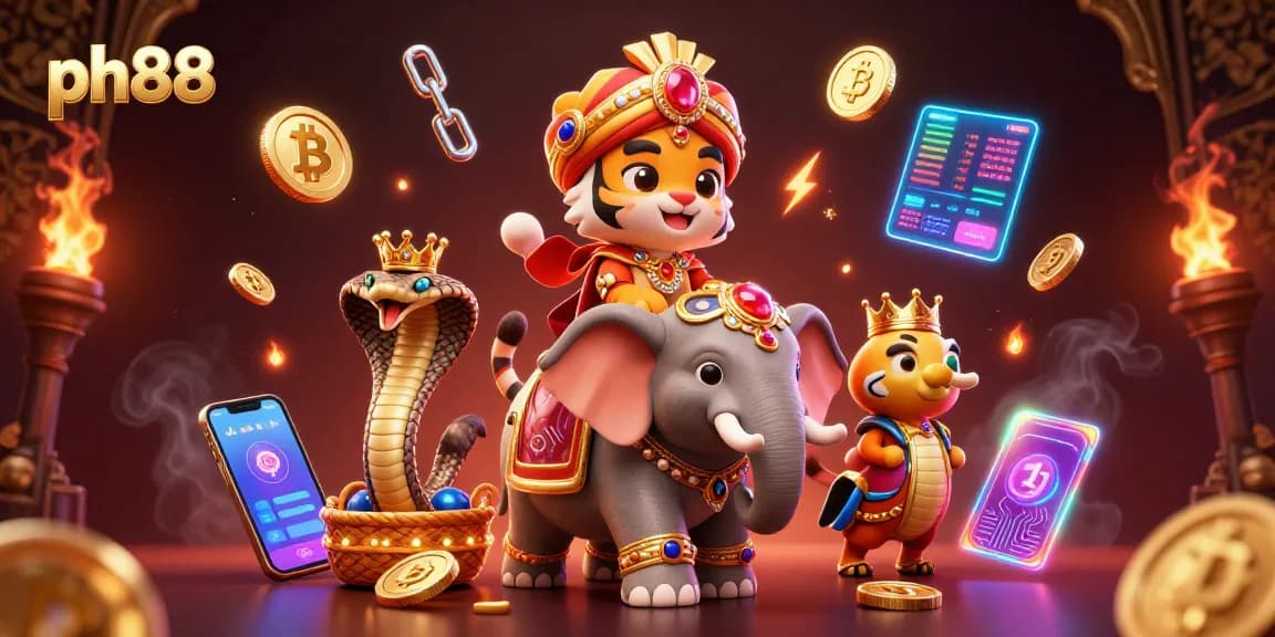 Enjoy thrilling wins at ph88 with a vibrant 3D gaming scene featuring unique characters and crypto elements.