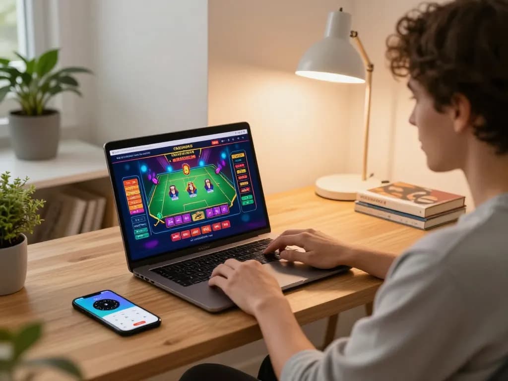 Player enjoying exciting gameplay on 789win77 online casino platform in a cozy home office