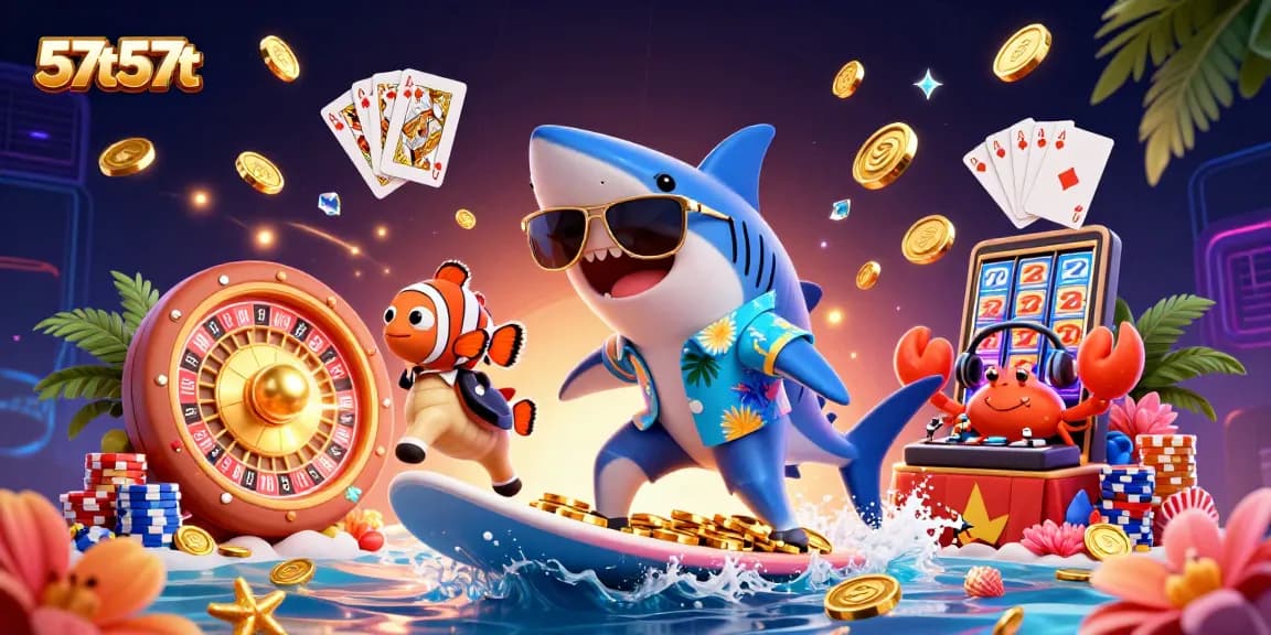 Experience vibrant gaming action with 57t57t as playful sea creatures and casino elements sparkle.