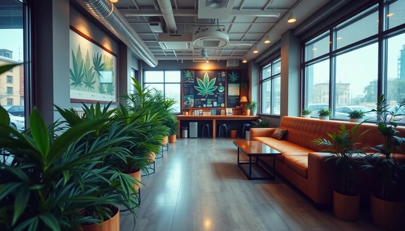 Besuchen Sie den cannabis club hamburg, um eine entspannende Atmosphäre mit komfortablen Sitzgelegenheiten zu erleben.