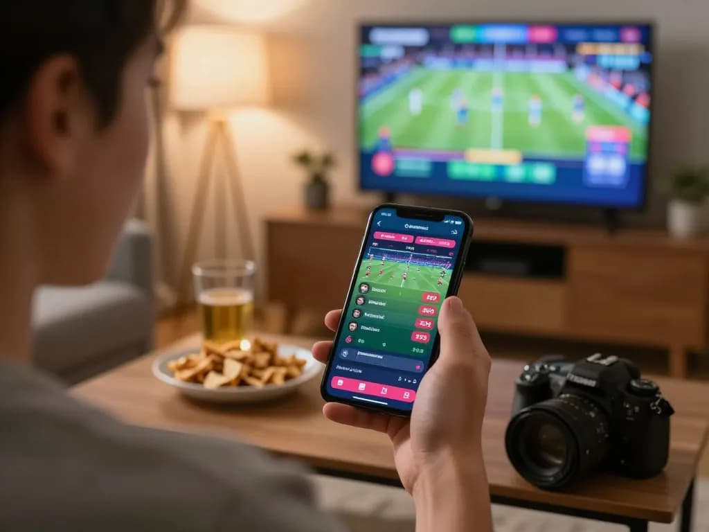 Person using a fly88 betting app at home, engaging with live sports odds.