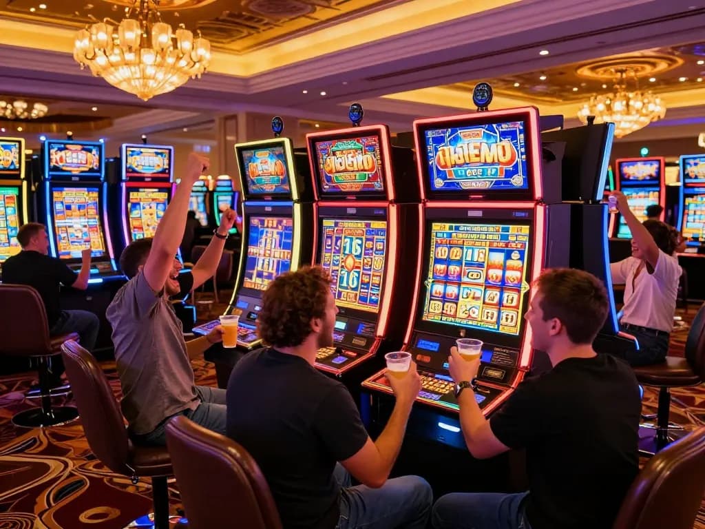 Celebrating a win with slot bonus new member 100 at lively casino slot machines.