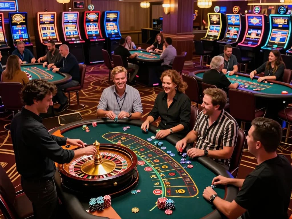 Players enjoy roulette at 9BET casino, vibrant energy with strategic gameplay