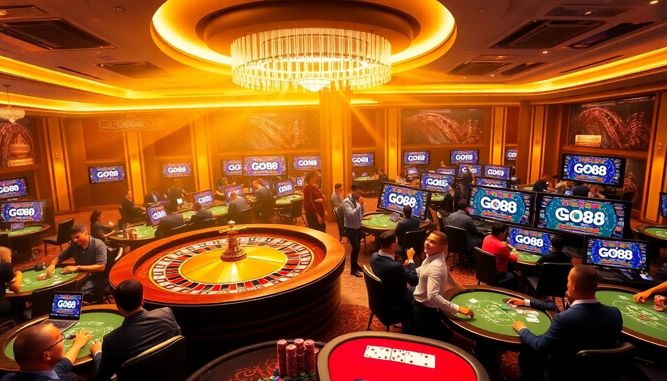 Players enjoying an exciting gambling experience with GO88 in a luxurious casino setting.