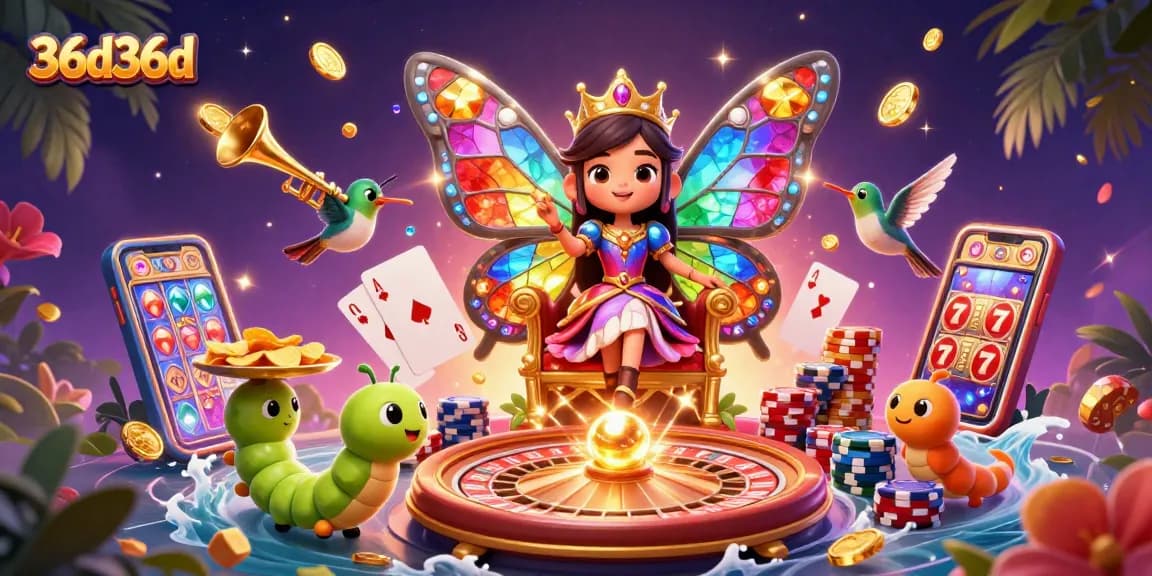 Experimente 36d36d com a rainha das borboletas em um reino colorido de jogos de azar.