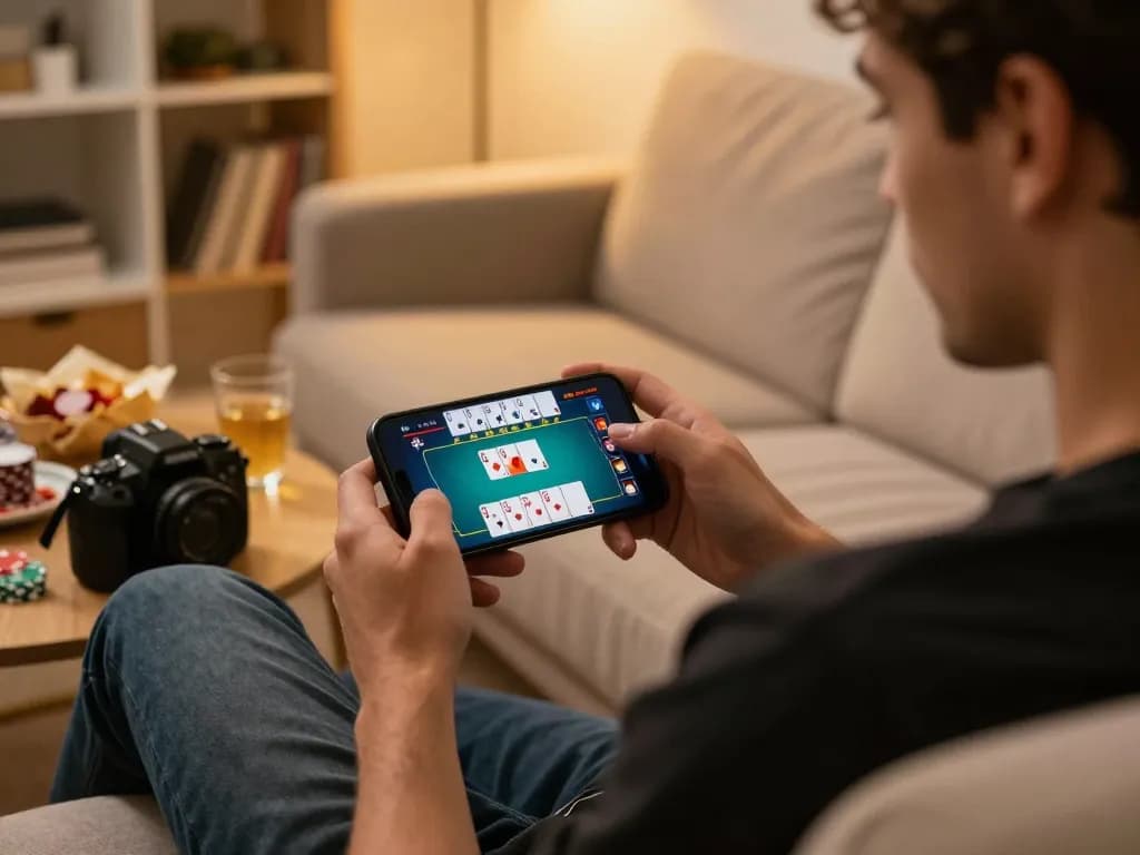 Player engaging with a mobile poker game, showcasing a winning moment that reflects the spirit of vidyasewingmachine