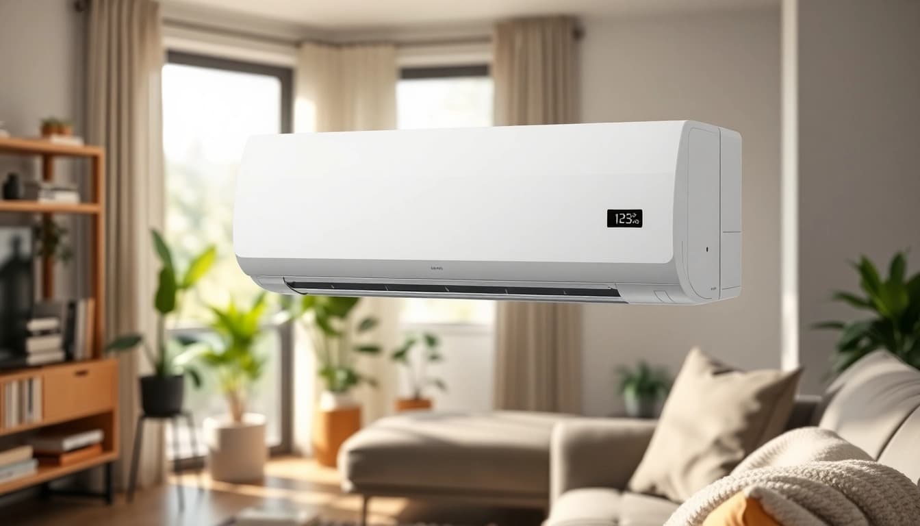 Showcasing the Daikin mini split AC in a stylish living room, highlighting its sleek design and comfort.
