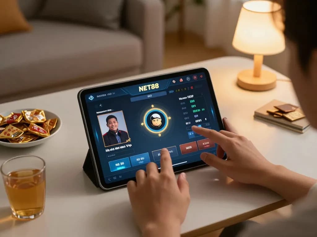 Engaging gaming session with Hồ Chí Minh Vip NET88 displayed on a tablet, showcasing online betting excitement.