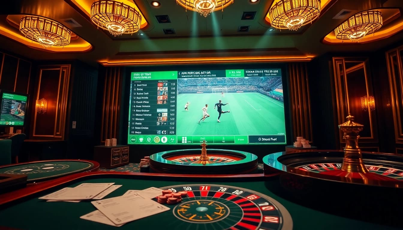 Engaging kèo bóng đá scene showcasing vibrant online betting elements in a luxurious casino setting.