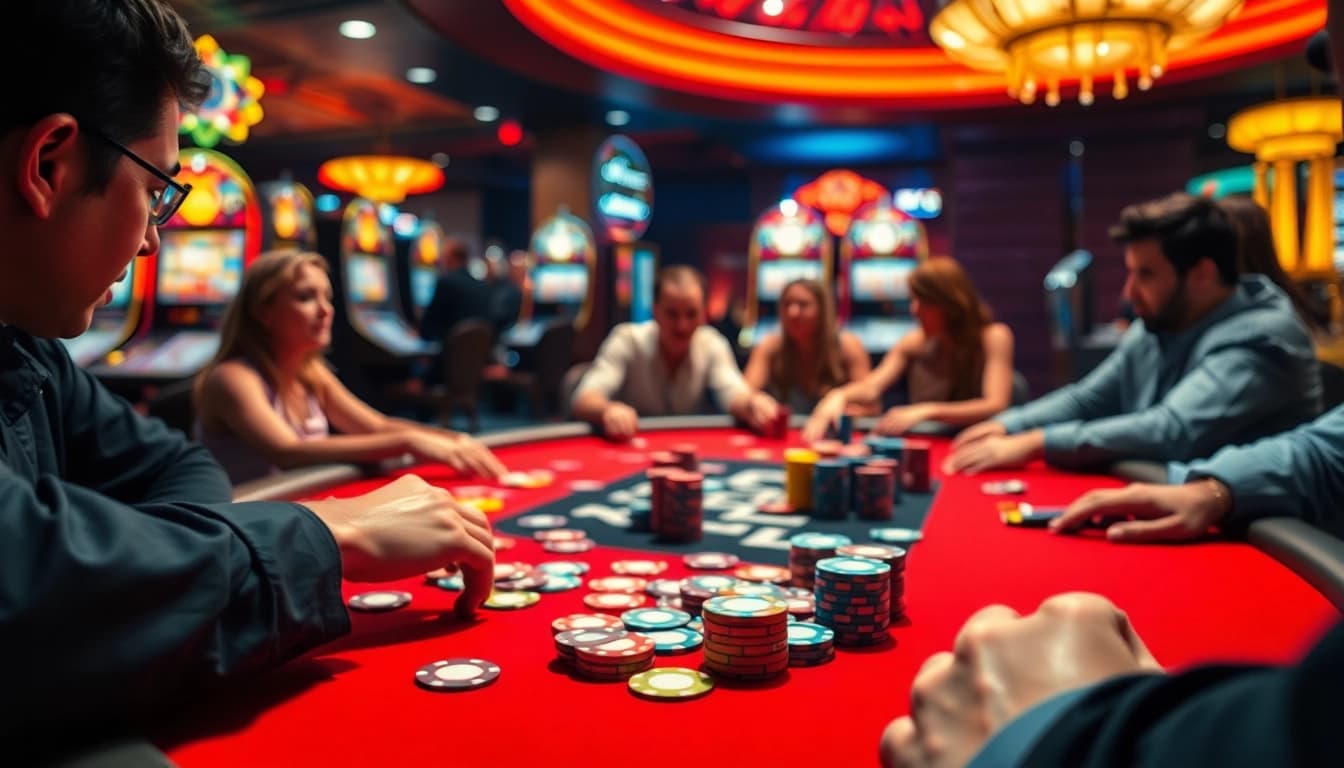Experience the excitement of 8win Malaysia in a lively casino setting with vibrant gaming action.
