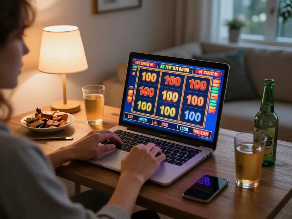 Engaging in slot bet 100 at home, showcasing dynamic online gaming setup.