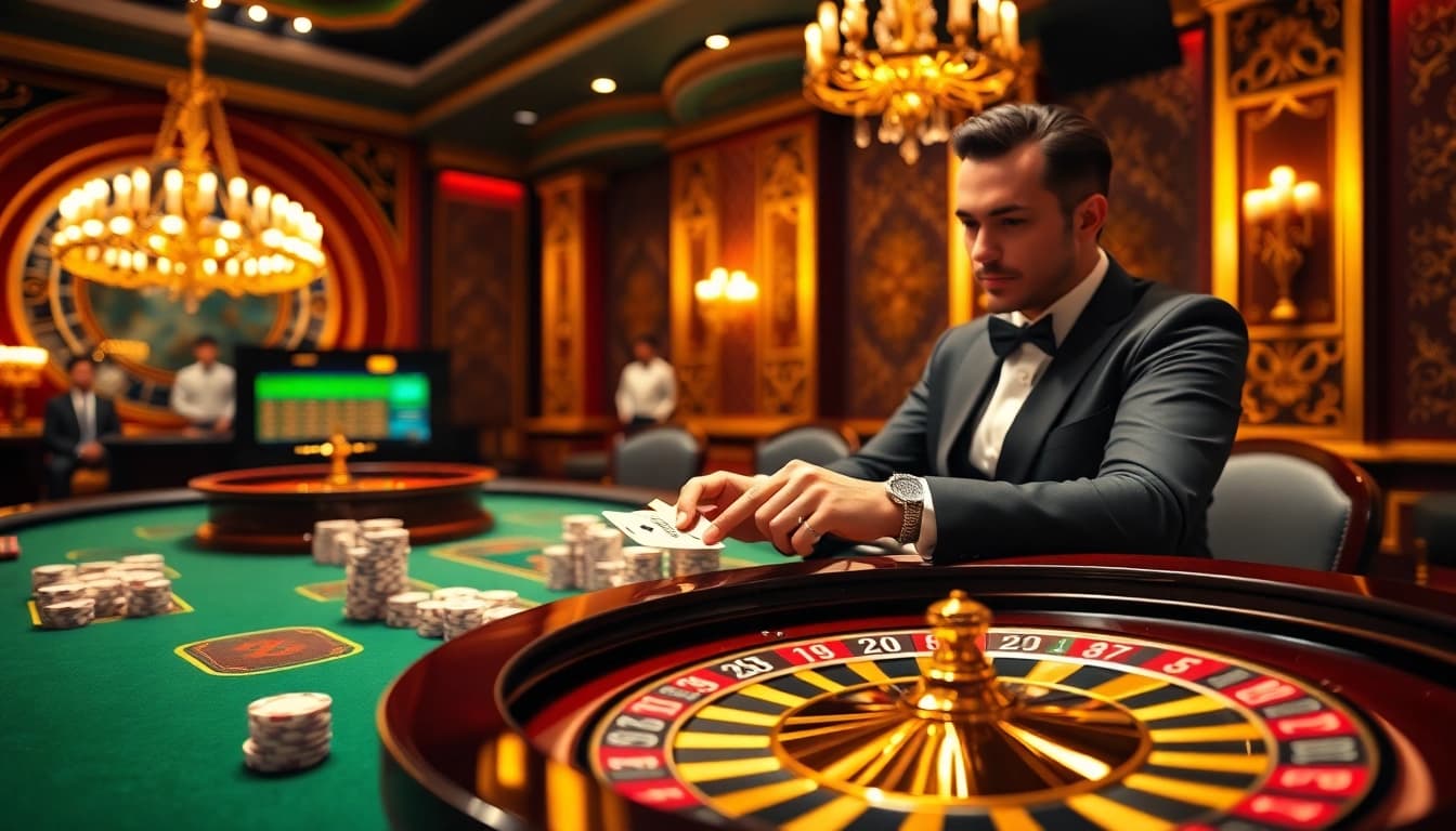 Players engage in thrilling poker action at XX88, showcasing excitement and elegance in a luxurious setting.