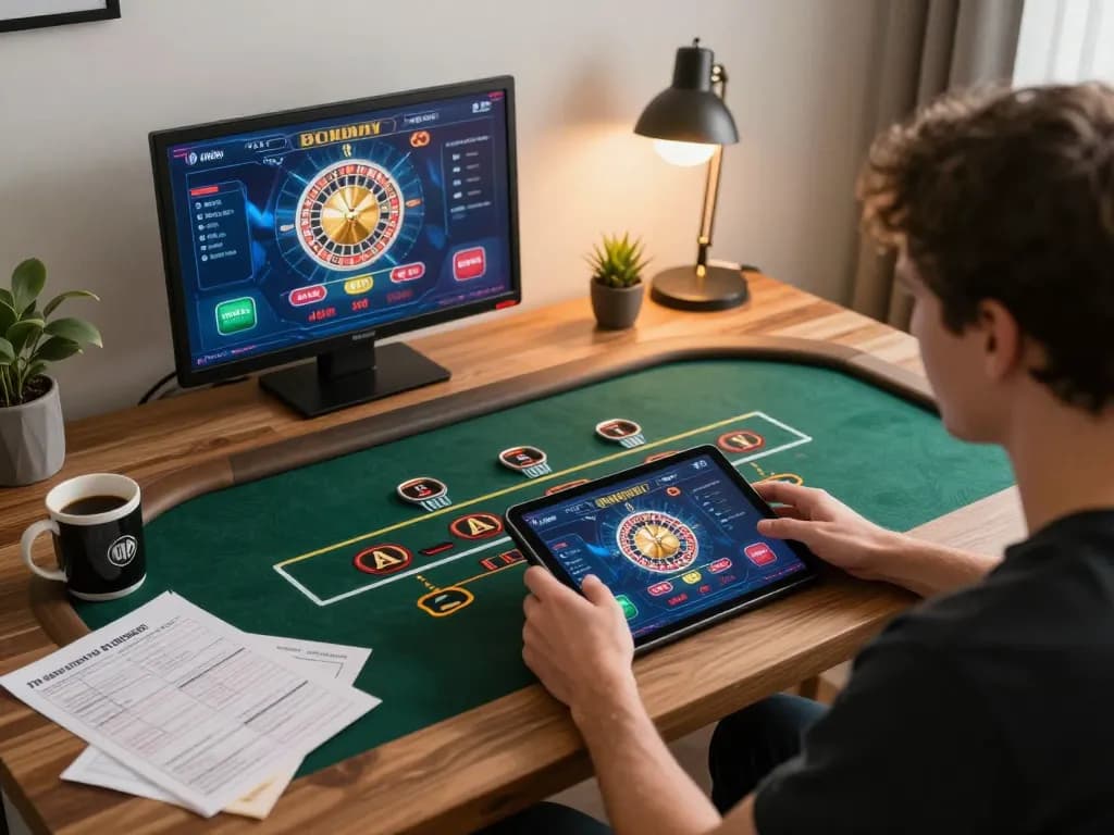 Engaged player using ilvidx app for live dealer roulette, showcasing a cozy gaming environment
