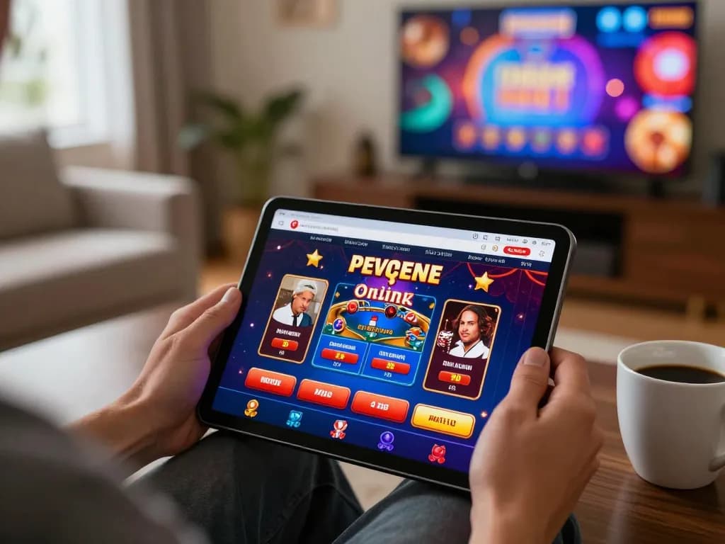 Enjoying casino europei online through a tablet at home, highlighting strategic gameplay.