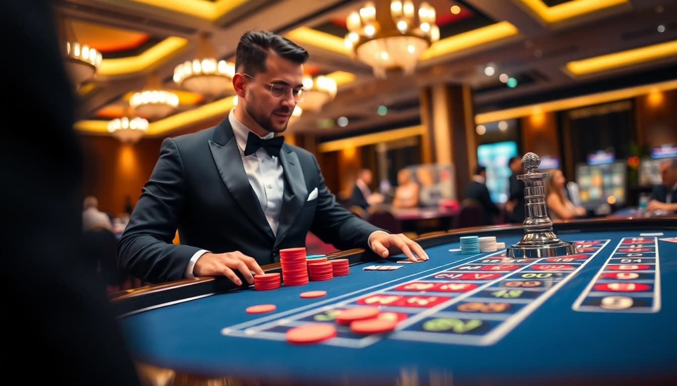 Interwin menghadirkan suasana kasino yang hidup dengan dealer profesional dan meja roulette.