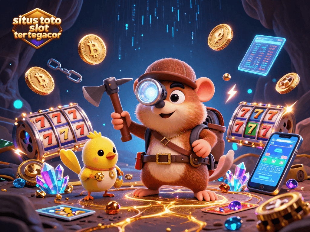 Play exciting slots at situs toto slot tergacor while exploring treasures with a cartoon mole in a vibrant mining cave.