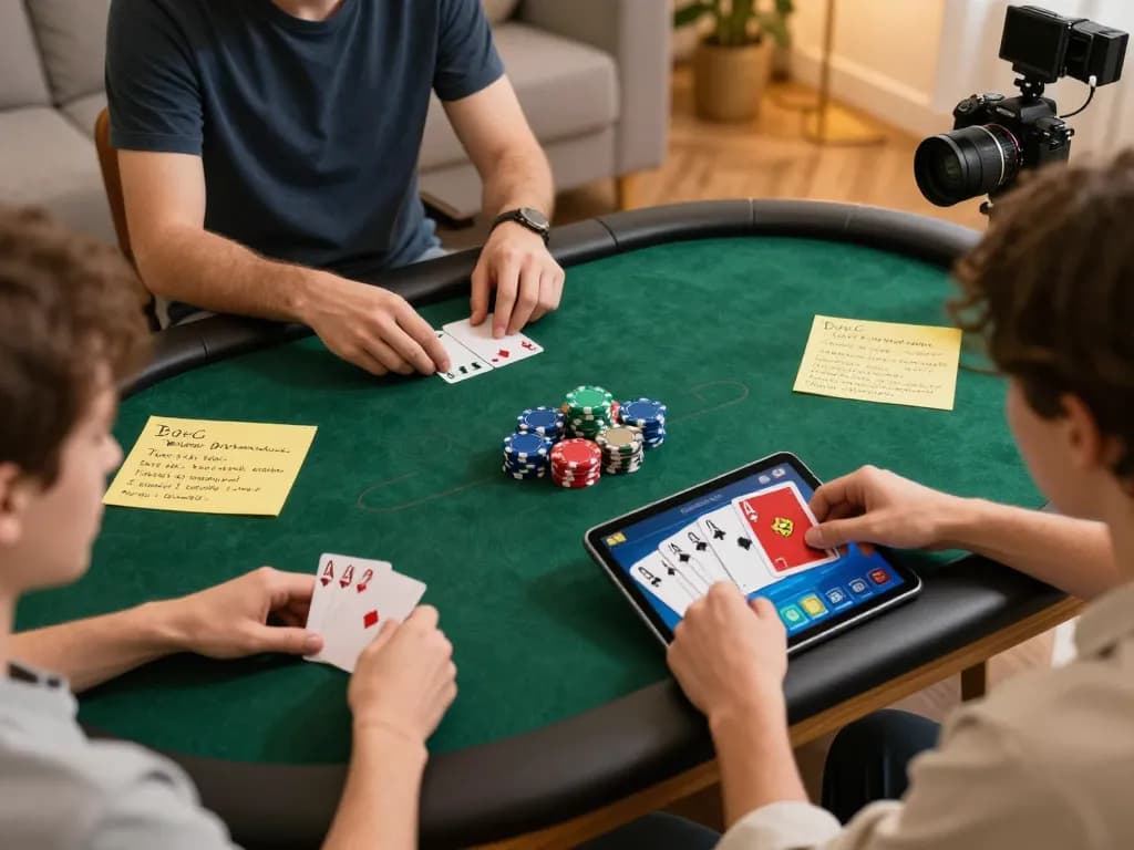Engage in online gambling with KP88 while playing poker in a cozy setting, showcasing strategy and fun.