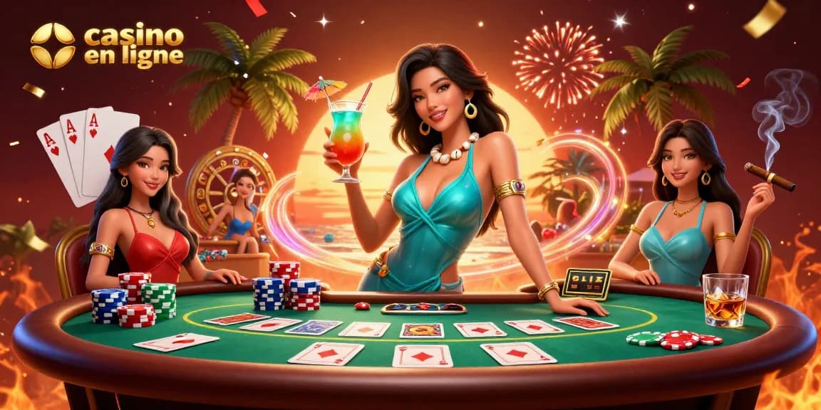 Engagez-vous avec des jeux passionnants au casino en ligne mettant en avant des éléments de casino vibrants et un cadre glamour.