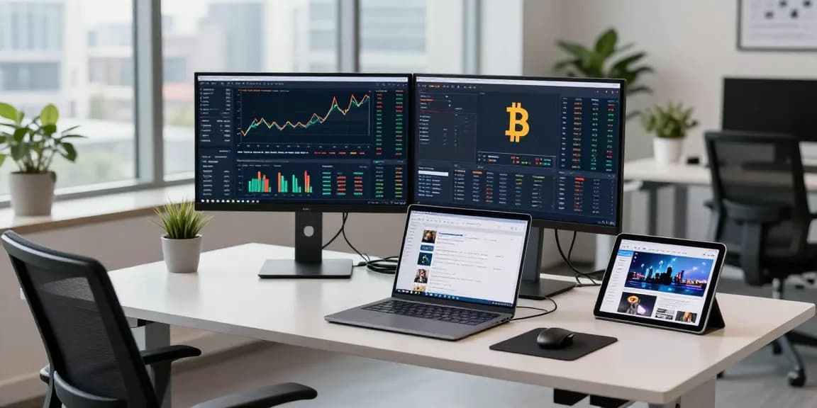 Best cloud mining platform 2026 shown in a modern cryptocurrency workspace with trading charts and analytics for Bitcoin