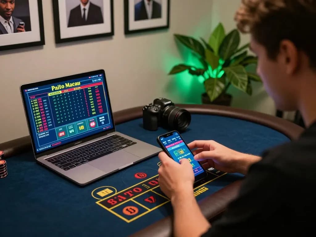 Paito macau live gaming on mobile device shows intense focus and strategy in online betting