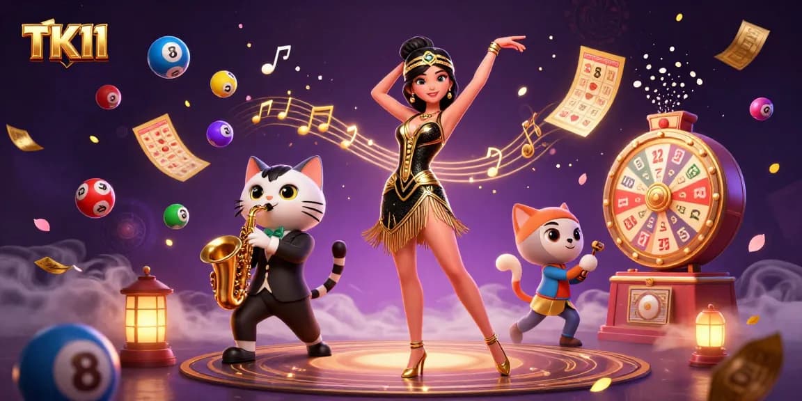 Engage with exciting games at TK11 Casino, featuring dynamic lottery elements and energetic characters.