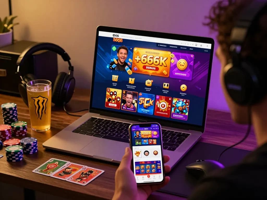 S666 interface displayed on devices with a user engaged in thrilling online gaming experience.