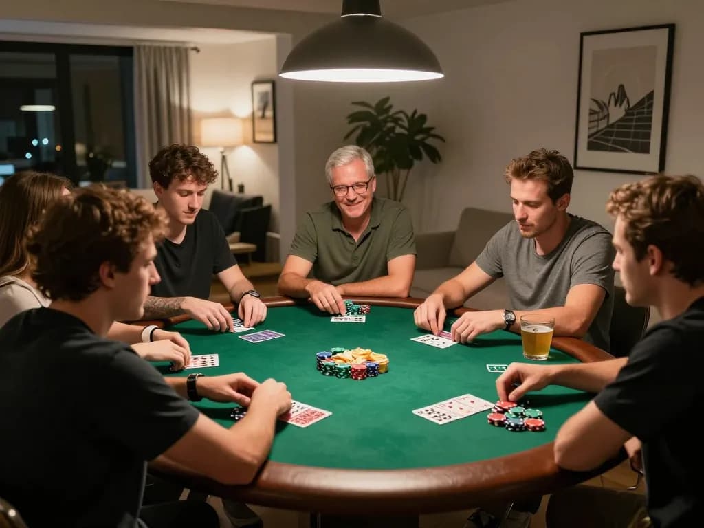 Players enjoying poker with friends at home, showcasing the vibrant atmosphere of 98win9 gaming.