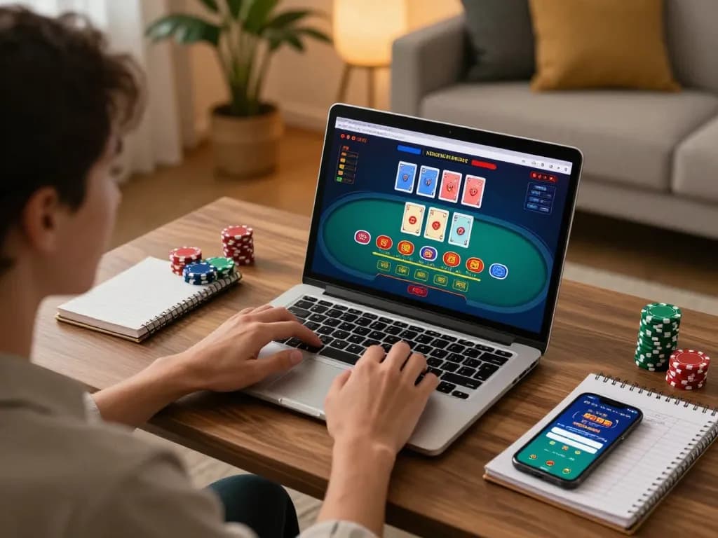 Player enjoying live dealer games on uu88 platform from the comfort of home, engaging with online casino action.