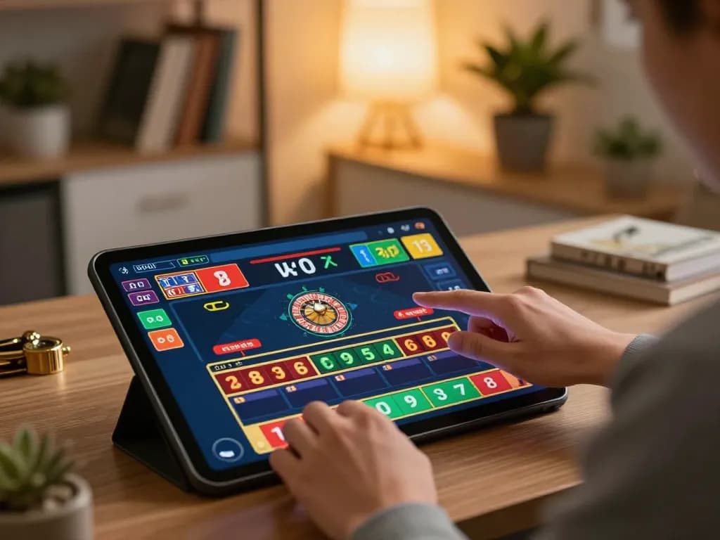 Engaging in a sunwin online roulette game with vibrant betting options in a cozy home setting