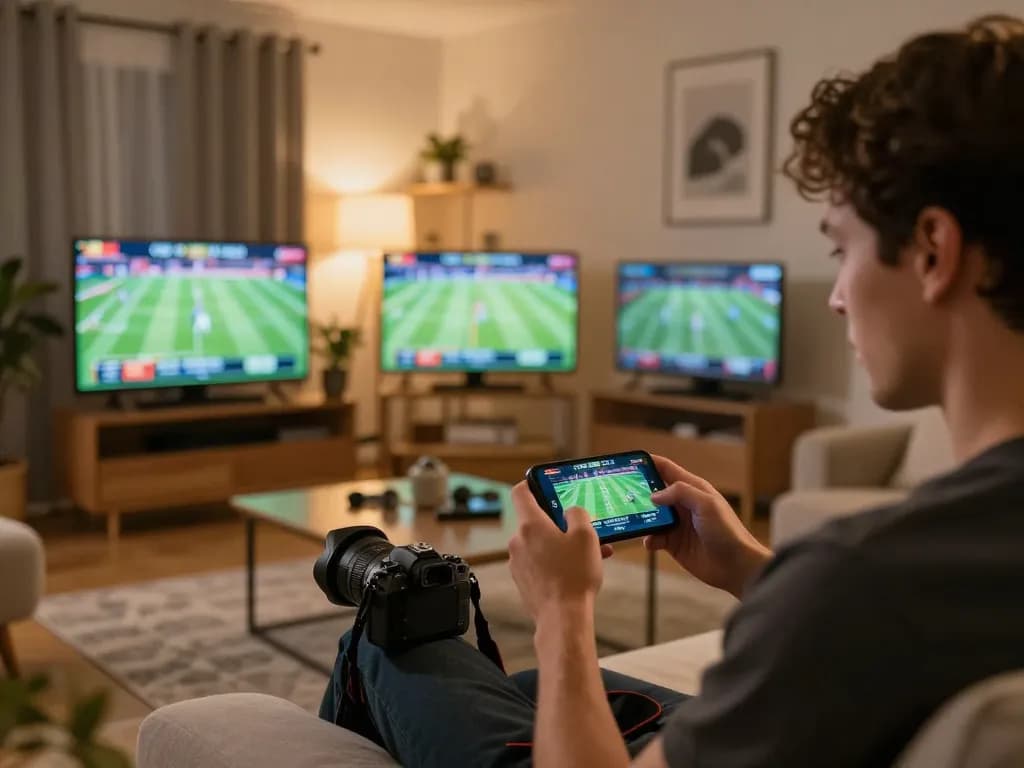 Engaging in live betting on MB88 app in a cozy home setting during a sports event.