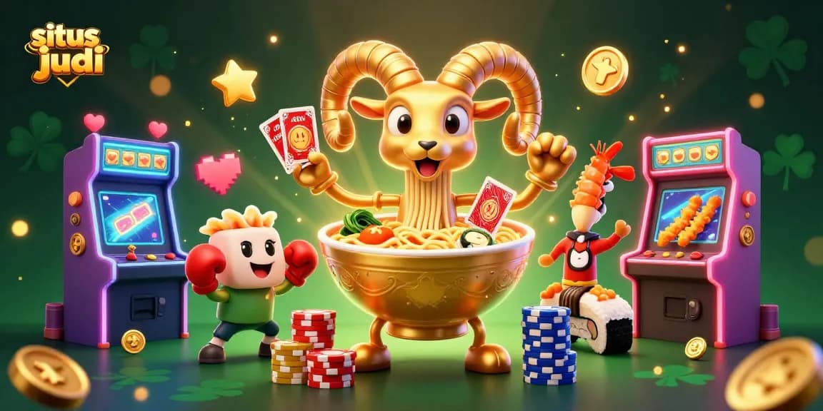 Engage in situs judi bola excitement with a 3D cartoon golden ramen bowl dealer and cheerful sushi characters!