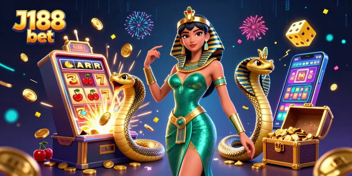 Experience the excitement of J188 bet with a vibrant 3D casino scene featuring thrilling slot machines and lucky symbols.