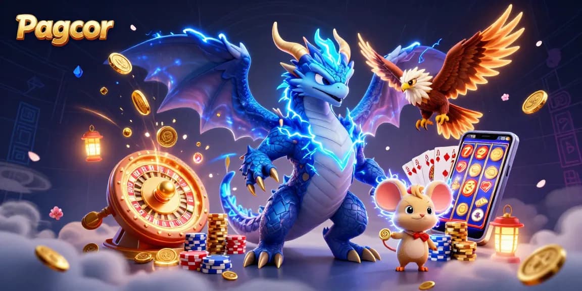 PAGCOR showcases electrifying online casino action with a lightning dragon and golden rewards.