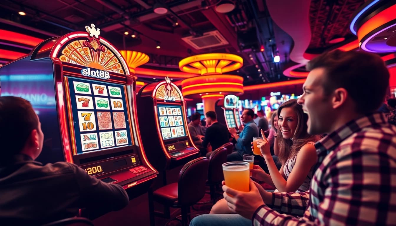 Menang besar di mesin slot88 sambil menikmati suasana kasino yang ramai.
