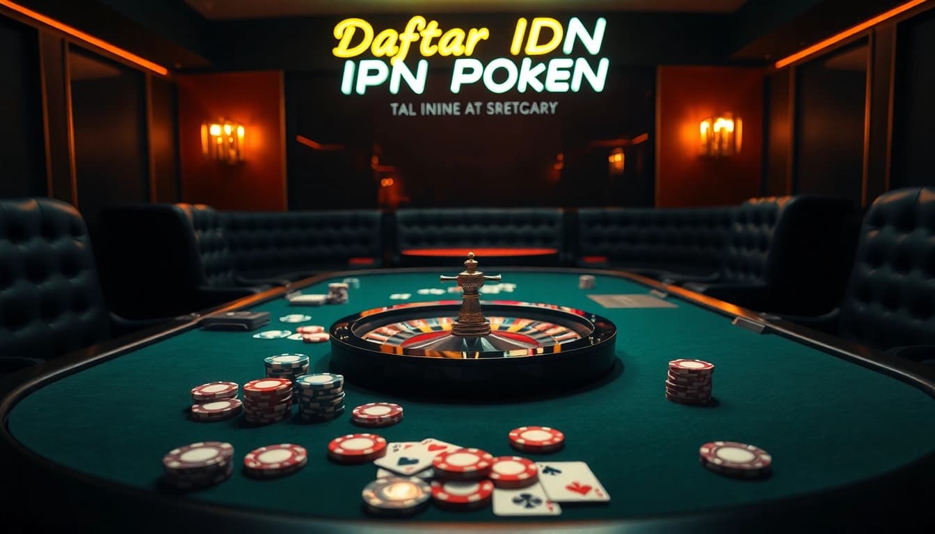 Ikuti daftar idn poker dengan kartu dan chip yang berwarna-warni di meja kasino profesional.