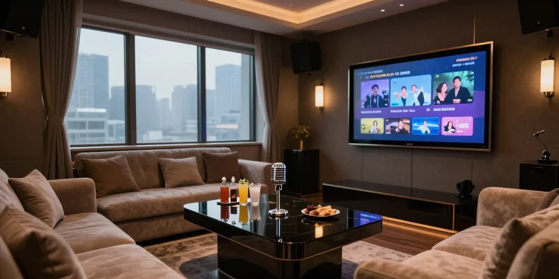 Gangnam 엘리트 가라오케 private room with modern technology and elegant decor.