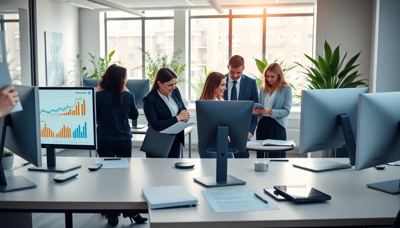 Nowoczesne biuro księgowe w Poznaniu, z finansowymi profesjonalistami współpracującymi ze sobą.