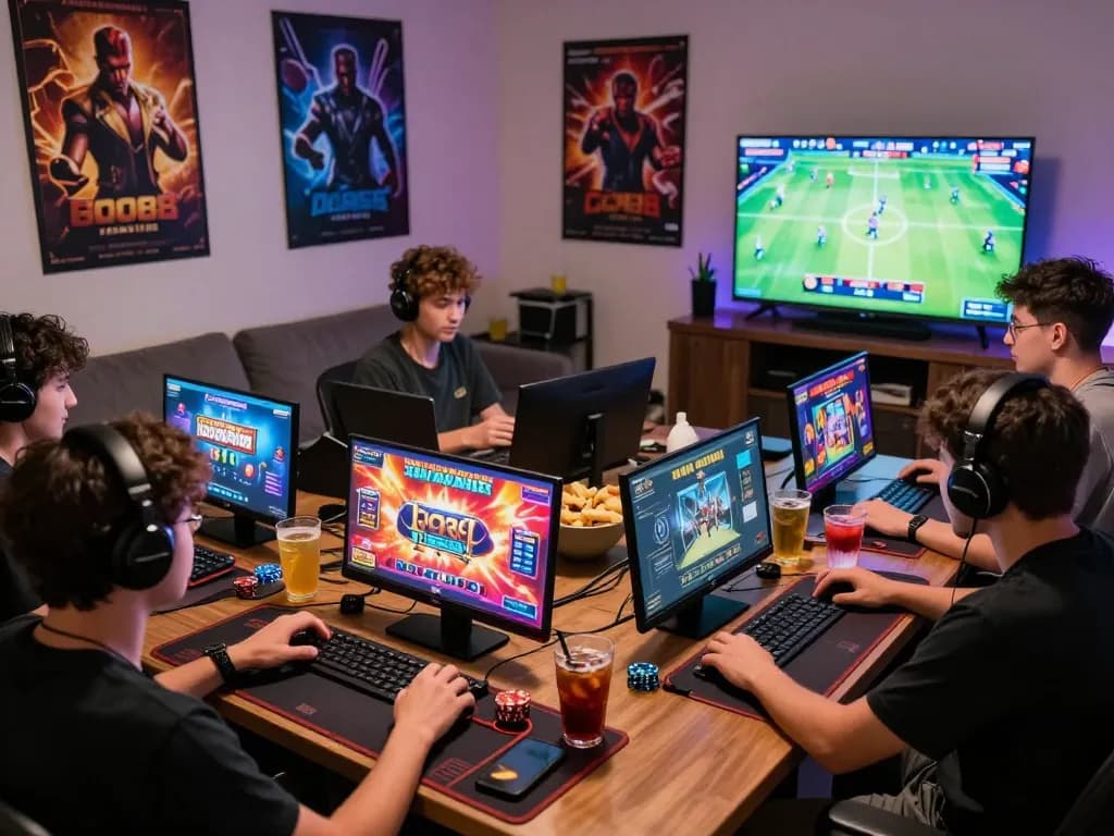 Exciting Go88 gaming scene with players enjoying various online games, vibrant atmosphere and interactive experience.