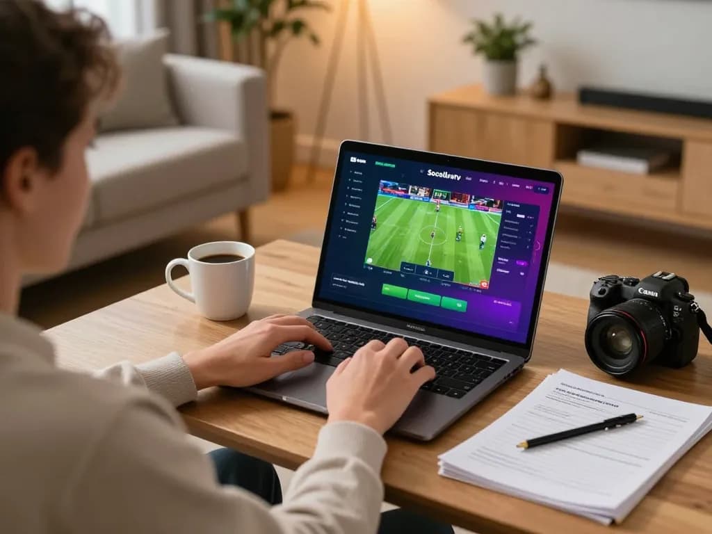 Socolivetv user enjoying online gambling experience in a cozy home setup with gaming notes.
