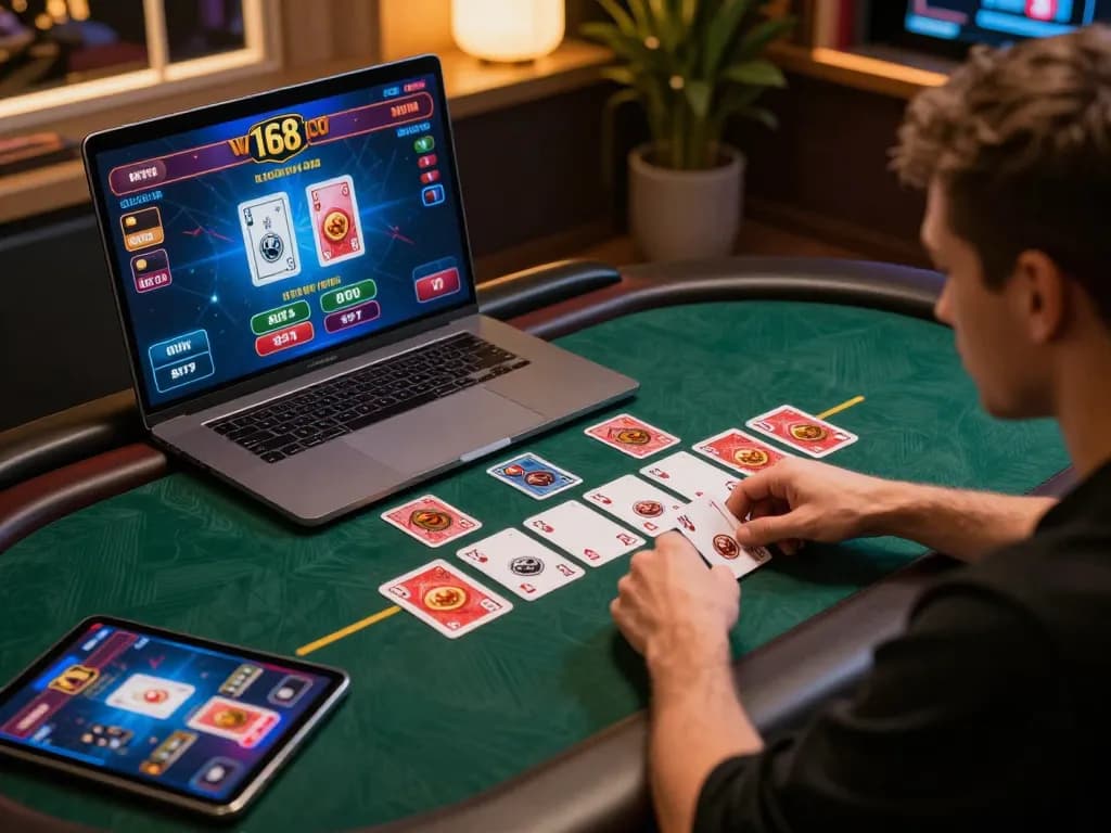 Engaged player strategizing blackjack on c168-co platform with focused expression and betting options displayed.
