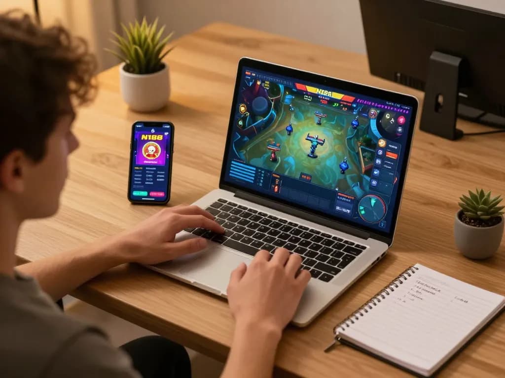 N188 game player enjoying an online casino experience with betting strategies at their cozy home