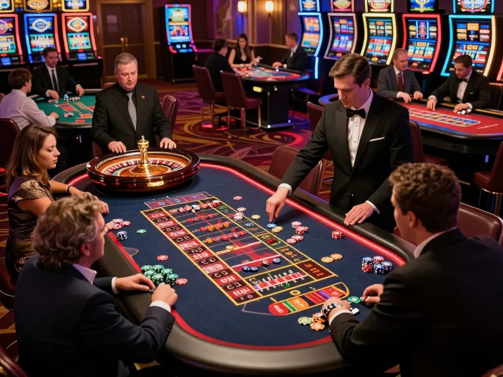 hnoslara players placing bets at a roulette table during a lively casino game