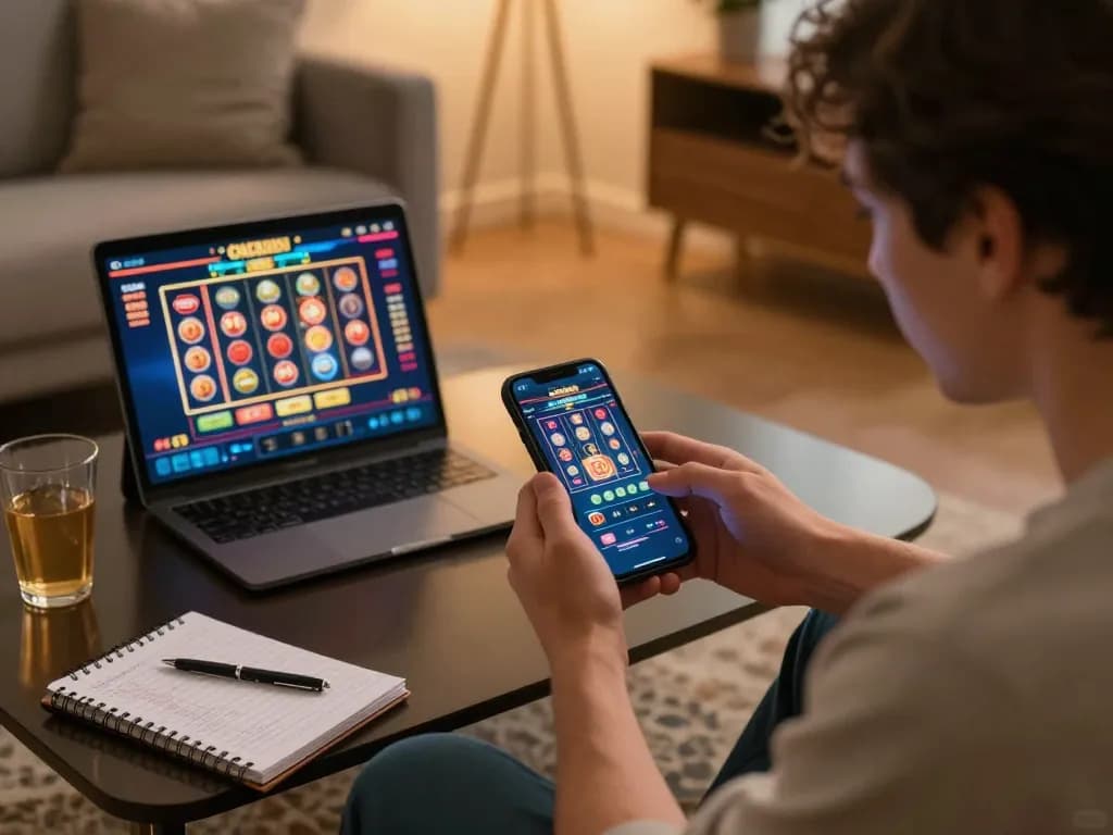 Player enjoying a casino app on smartphone, engaging with hay88x online gambling experience