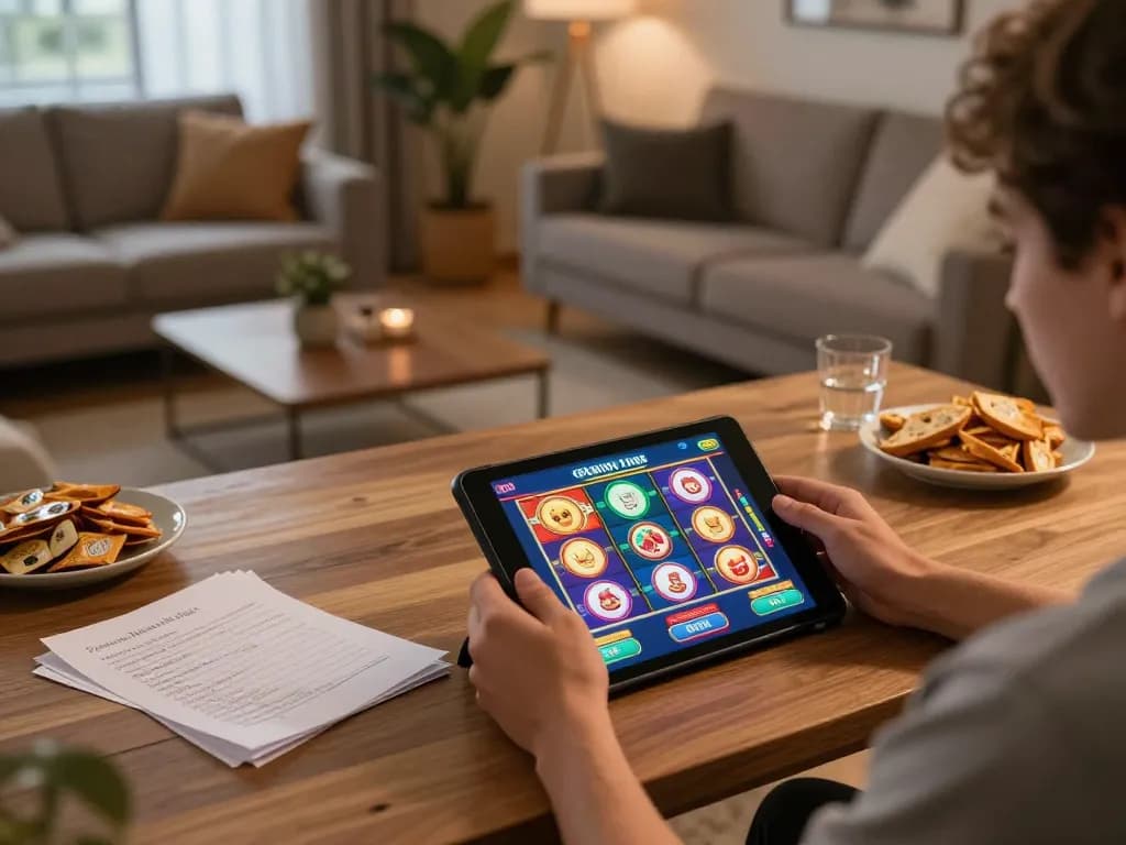 Open88 user engaging with a vibrant online slot game interface on a tablet.