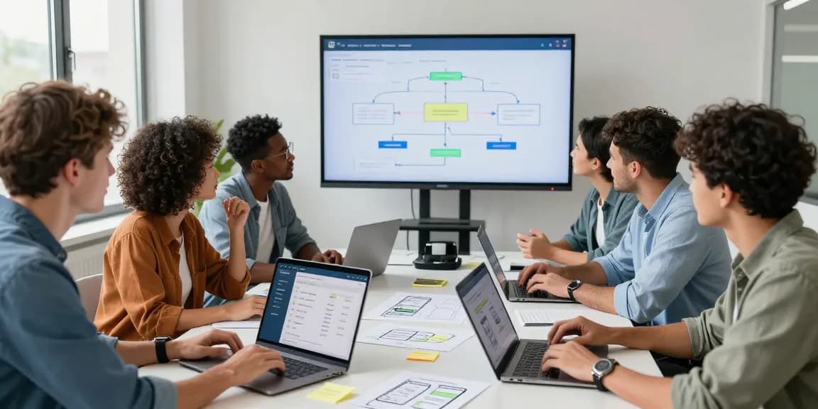 Collaborative team discussion on who-called-me phone lookup tool in a bright office.