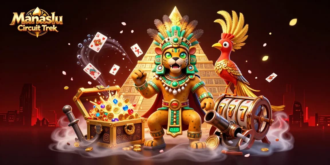 Engage in the Manaslu Circuit Trek while navigating through vivid 3D casino elements and dynamic gaming symbols.