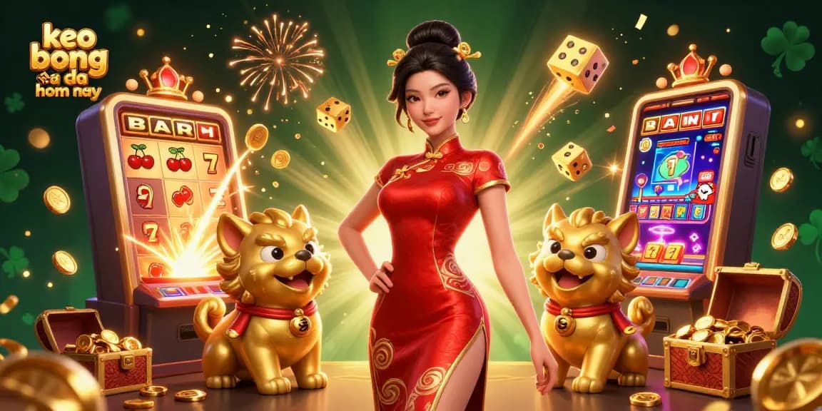 Experience keo bong da hom nay with stunning visuals of gambling excitement featuring a glamorous woman amidst riches.