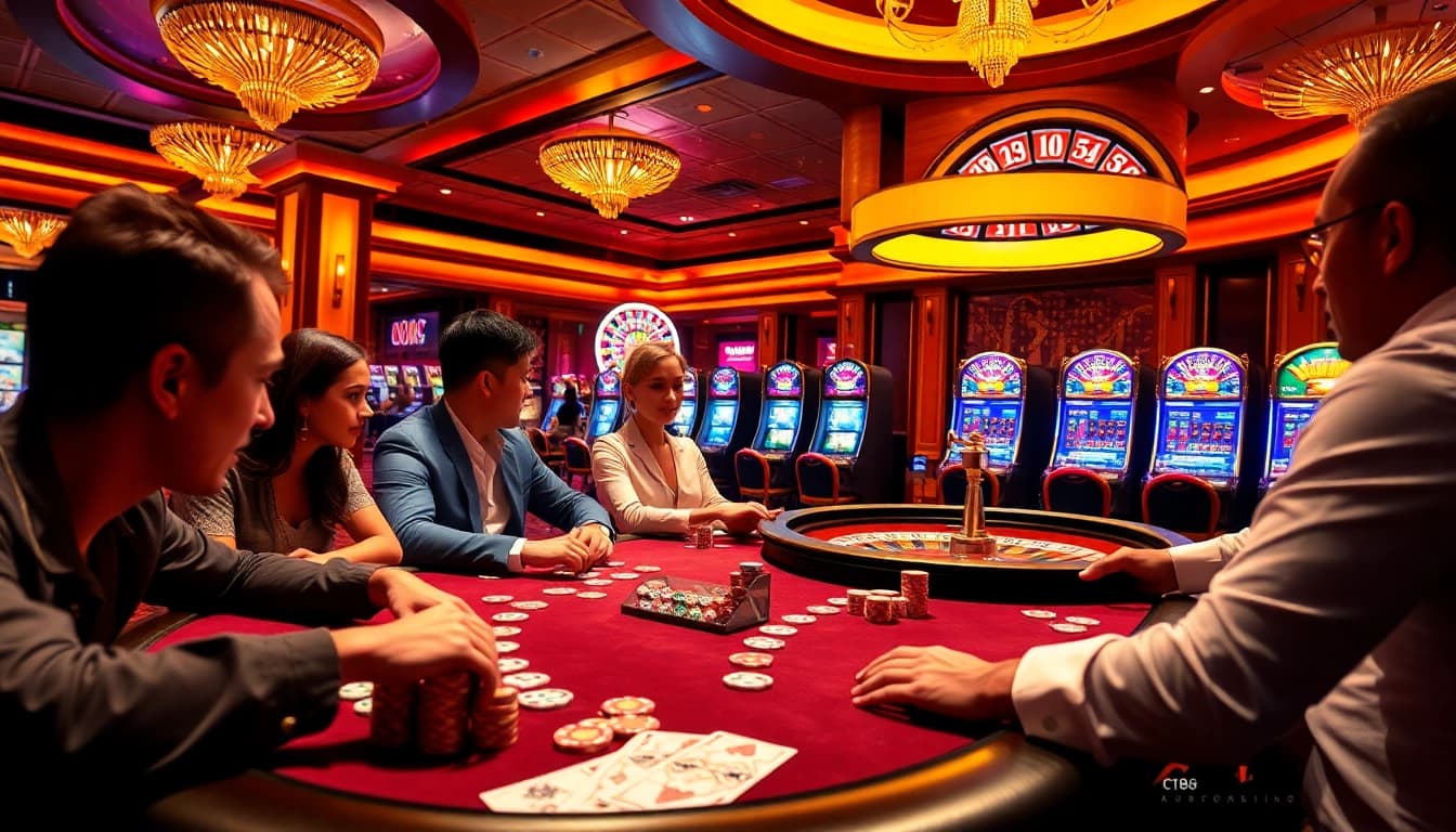 Players engaged in an exciting poker game at C168 casino, showcasing vibrant chips and cards.